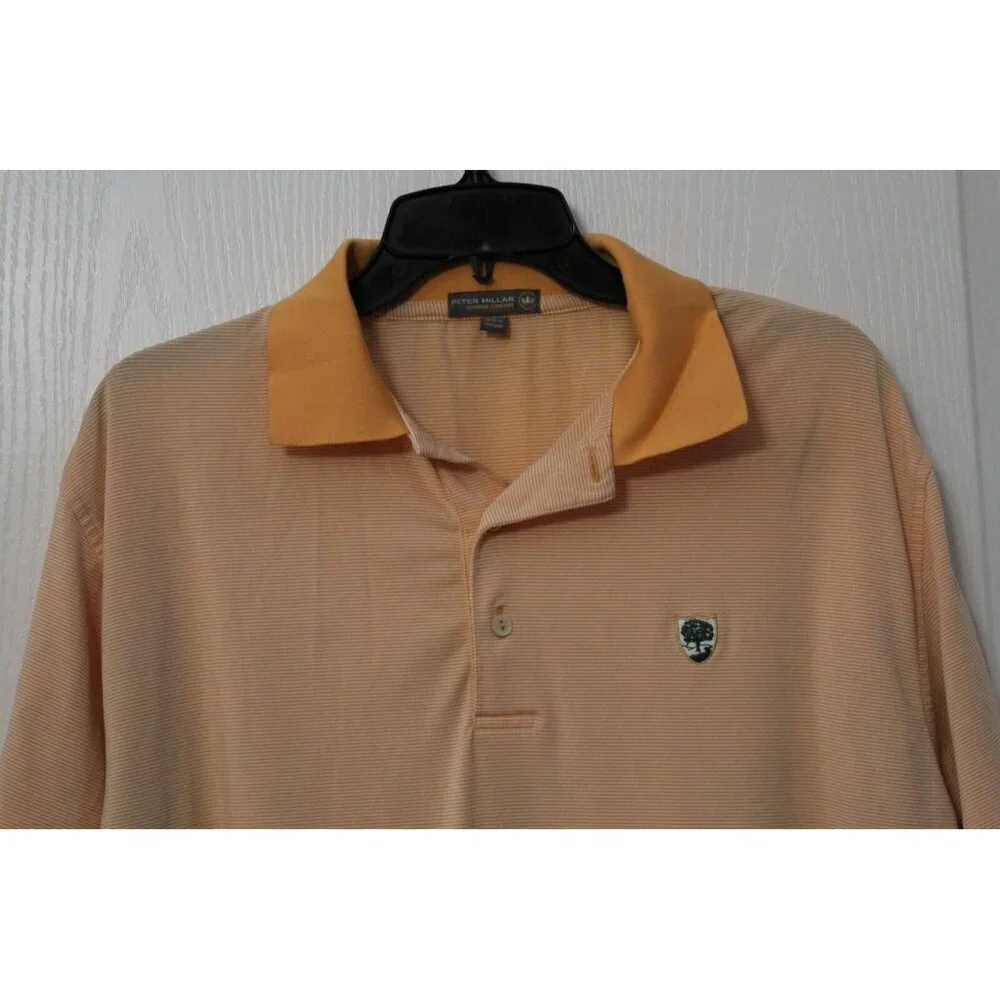 Peter Millar Size Large Golf Polo Shirt Orange Striped Performance - Picture 2 of 7